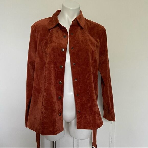 Corduroy Burt Orange Rust Belted Button Down - Picture 11 of 15